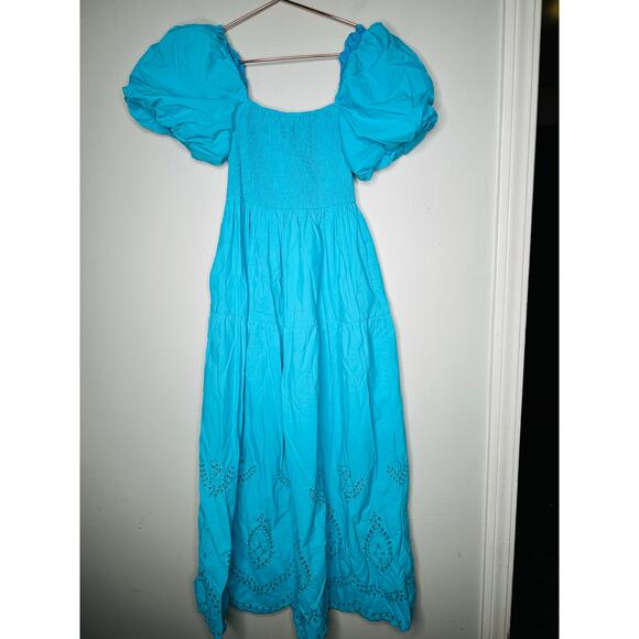 LINE & DOT Bright Blue A-Line Off Shoulder Lace Cutout Midi Dress Size XS - Picture 5 of 13